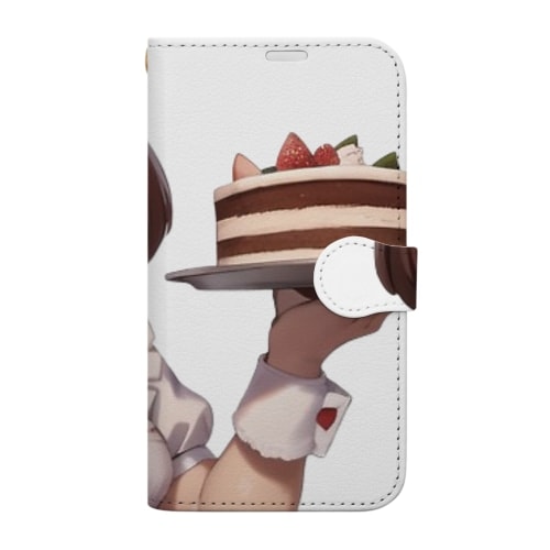 【文字入れ可能受注生産】ウサギの女の子　メイド　ケモナー　ダブルケーキ 手帳型スマホケース