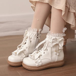 Qoo10] 白ロリータシューズロリータ平底女の子プリ