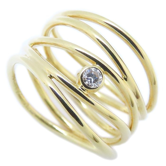 ウェーブ リング 指輪 5ロウ 1Pダイヤモンド 9.5号 エルサペレッティ K18YG イエローゴールド/293991【中古】