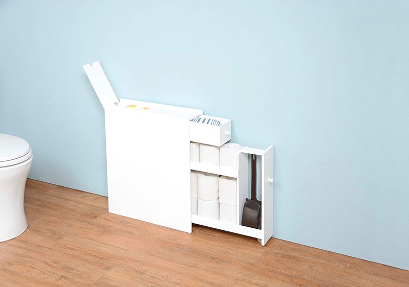 トイレ 収納 トイレラック ホワイト 白 薄型 スリム サイドキャビネット シンプル 完成品 引き出し サニタリー収納 幅14cm