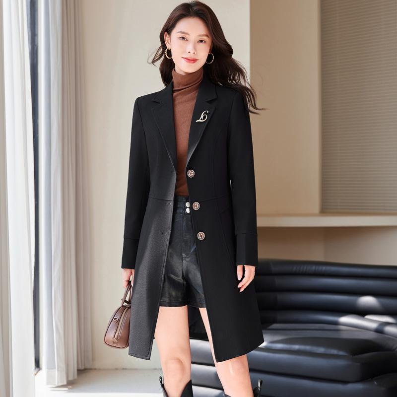 秋服 レディース ファッション オシャレ カワイイ シンプル 大人カワイイ 大きいサイズ 黒 ウール コート ハイエンド ウインドブレーカー ビジネス ミドル丈