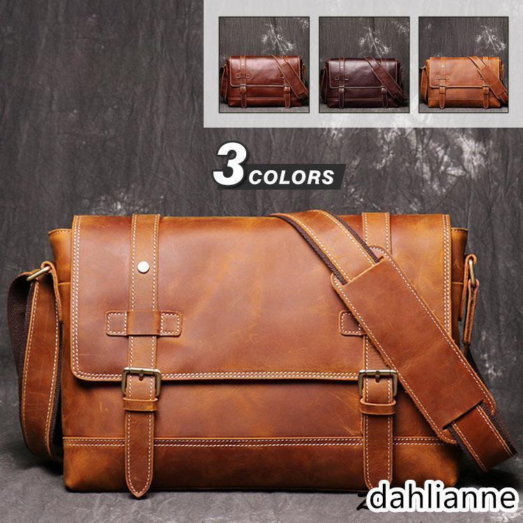 本革　メッセンジャーバッグ　ショルダーバッグメンズ 斜めがけ 2way 耐久 ビジネスバッグ　通勤バッグ カバン　牛革　通勤通学 　カジュアル アウトドア