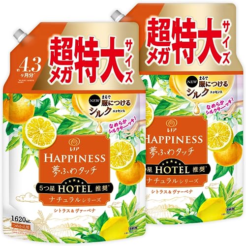 【まとめ買い】[大容量] レノア ハピネス 夢ふわタッチ 柔軟剤 ナチュラルシリーズ シトラス&ヴァーベナ 詰め替え 1,620mL×2袋