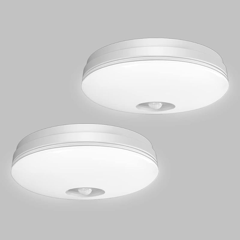 POOPEE LEDセンサーライト 小型 人感センサー付 LEDシーリングライト 4畳 照明器具 玄関灯 廊下灯 10W消費電力 60W相当 1100lm 天井照明 昼白色 日本語説明書 2個セット