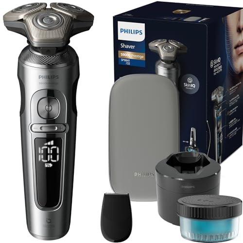 【肌にやさしい】フィリップス 電動シェーバー 9000プレステージ 洗浄機付きモデル 電動 髭剃り メンズ (72枚刃 ・回転式・スキンプロテクションテクノロジーPro搭載・お風呂剃り & 丸洗い可)