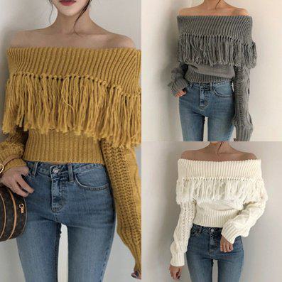 オフショル オフショルニット レディース オフショル長袖 オフショル秋冬 ケーブル編みオフショルニット ケーブル編みニット フリンジ付きニット フリンジ 新作 無地 デコルテ カジュアル セーター 5,316円