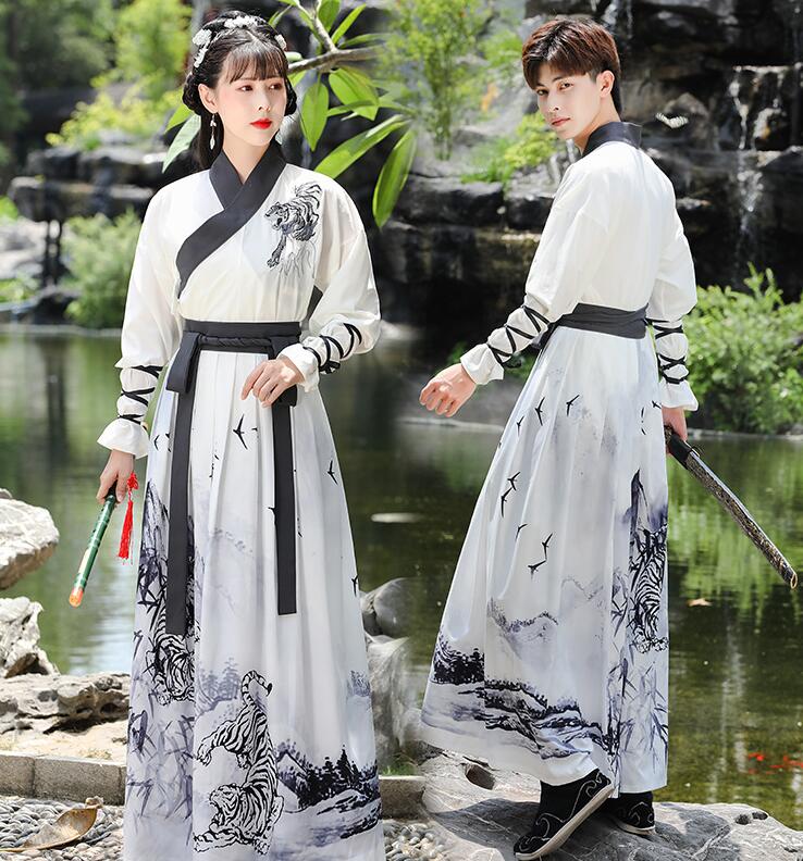 ペアルック コスプレ衣装 唐装漢服 漢服 カップル ハロウィン 変身仮装 コスプレ 中国古代宮廷服 華流舞台衣装 美人服 美男子服 水墨画プリント コスチューム 撮影衣装 大きいサイズコスプレ衣装 男