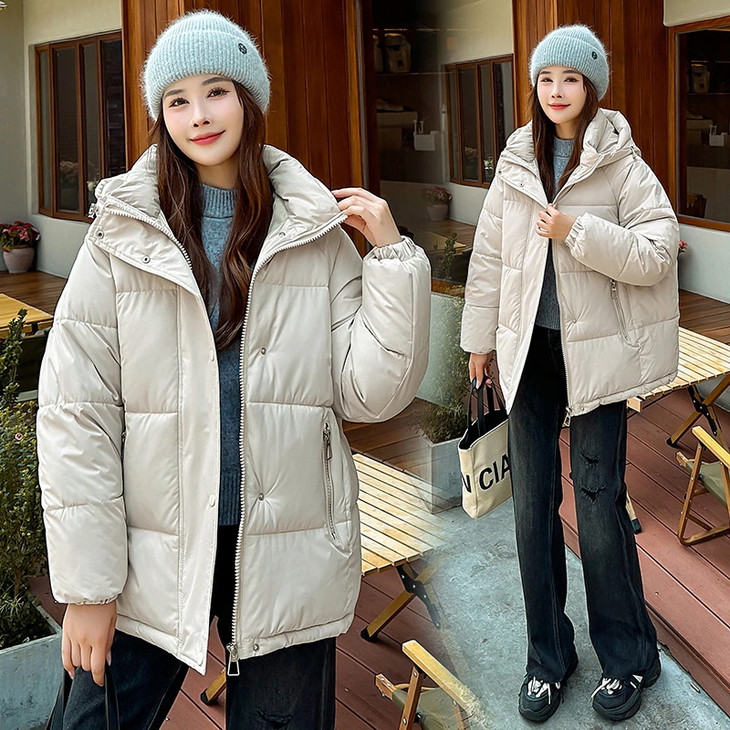ダウン綿服2024年新型女子ショート帽子付き冬のゆるいファッションパン服韓国版の親友服