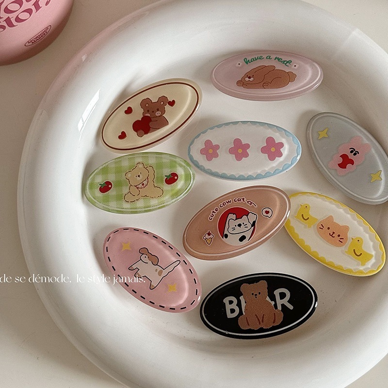 楽しいウサギとクマのヘアピンかわいい楕円形の漫画のヘアピン接着剤の前髪クサイドクカモノハシクヘアアクセサリー 4,832円