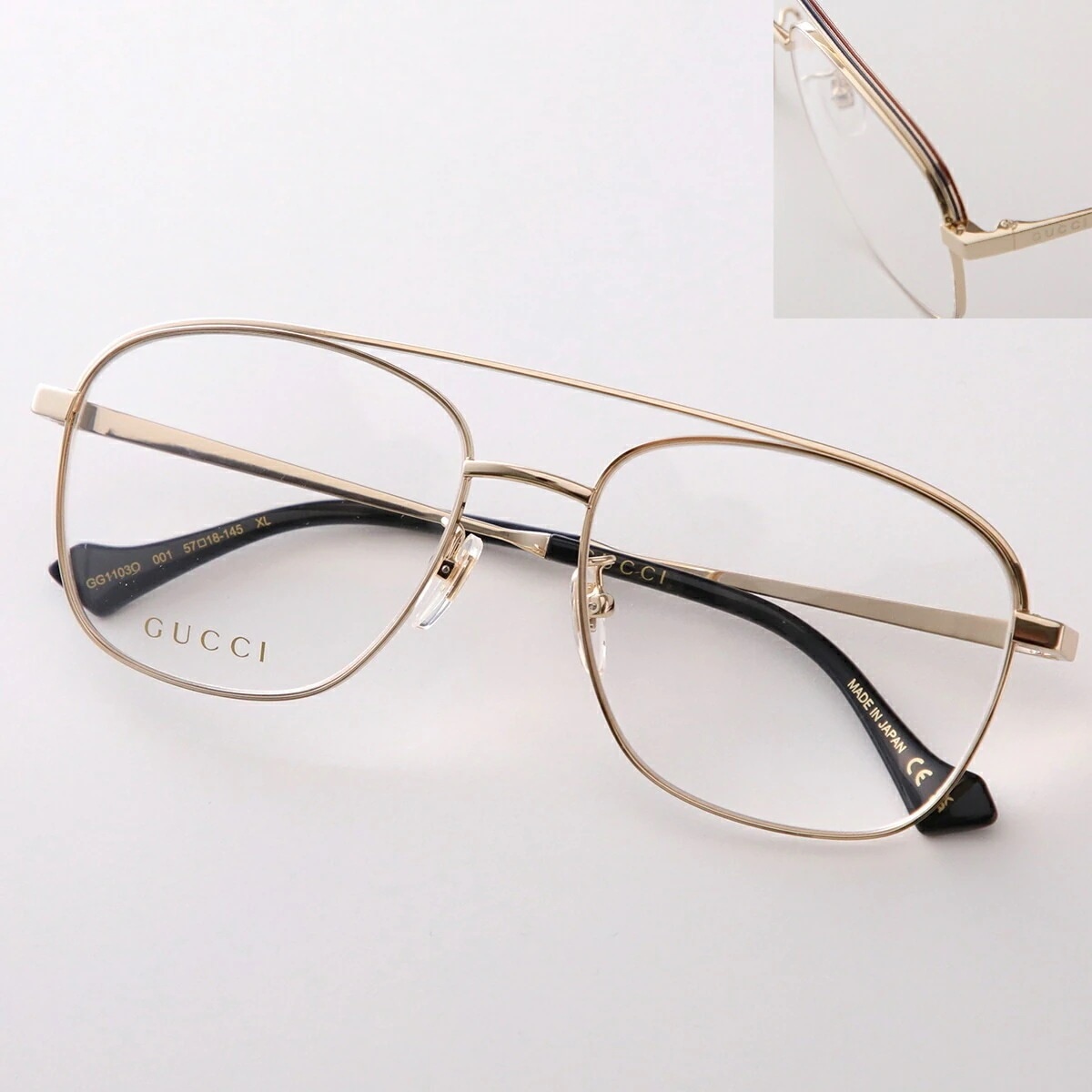 GUCCI グッチ メガネ GG1103O レディース ティアドロップ型 ダブルブリッジ メタルフレーム 細フレーム クリングスタイプ ロゴ アイウェア 001