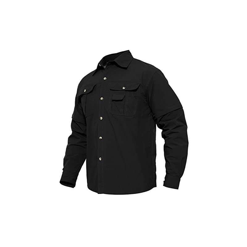 [MAGCOMSEN] 作業シャツ メンズ 春夏 メンズ 黒シャツ 登山シャツ カジュアルシャツ アウトドアウェア 半袖シャツ 速乾 ワイシャツ 裏メッシュ 軽量 釣り 長袖 男 黒 ブラック 2XL