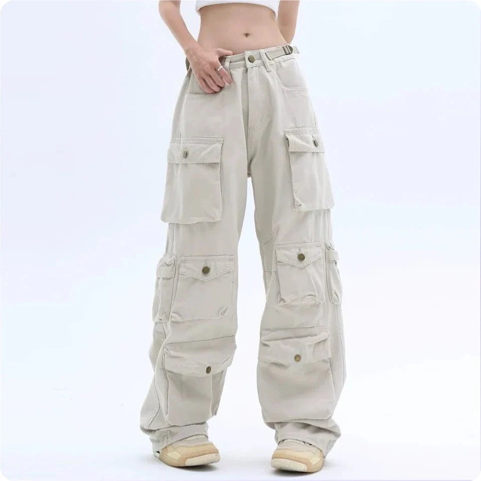 アメリカン マルチポケット ルーズフィット ワークウェア パンツ ジーンズ シック ワイドパンツ 男女兼用 長ズボン マルチポケットカーゴパンツ
