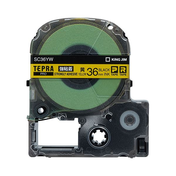 （まとめ） キングジム テプラ PRO テープカートリッジ 強粘着 36mm 黄／黒文字 SC36YW 1個 (×2セット)