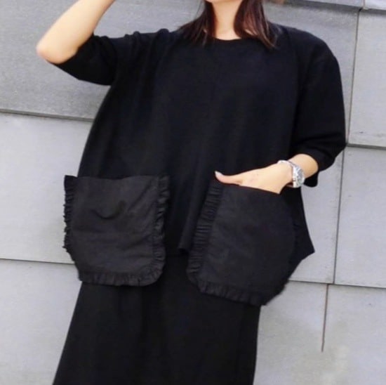 レディース トップス カットソー Tシャツ 5分袖 Uネック ラウンドネック オーバーサイズ フェミニン ストリート 異素材ミックス かわいい 大人可愛い きれいめ シンプル カジュアル おしゃれ