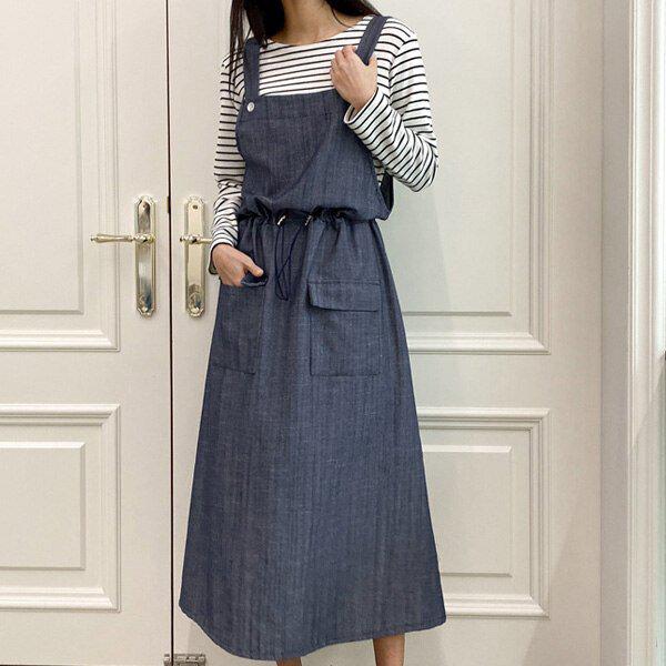 (DK) 青サロペットクラッカーOPS 春 女性 デニムワンピース