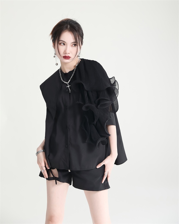 トップス ブラウス シャツ パフスリーブ レギュラー丈 ストリート 無地 半袖 ボタン 春 ストレート ホワイト 白 ブラック 黒 グリーン 緑 S M L ガーゼ 白トップス 袖あり 襟付き 7,542円