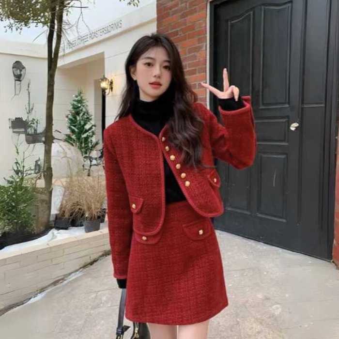 きれいめ レディースファッション ツィード セットアップ レディース 丈の長さを選べる 2タイプ M