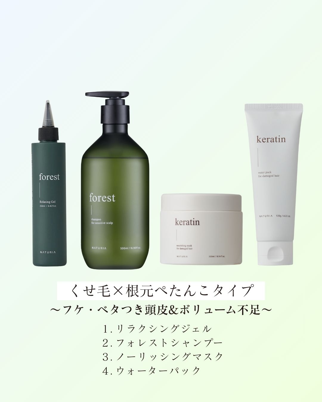 NATURIA公式【美容室帰りのような指通り！韓国美容室導入率NO.1】お悩みセット2 くせ毛×根元ぺたんこタイプ ~フケ・ベタつき頭皮&ボリューム不足~