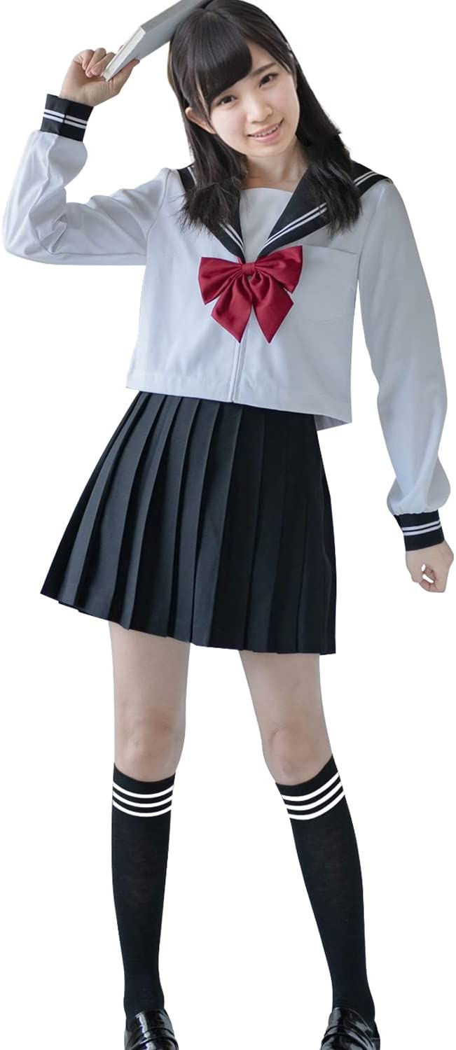 セーラー服 コスプレ 長袖 女子高生 4点セット 制服スカート 学生服 仮装 JK 赤いリボン スカ