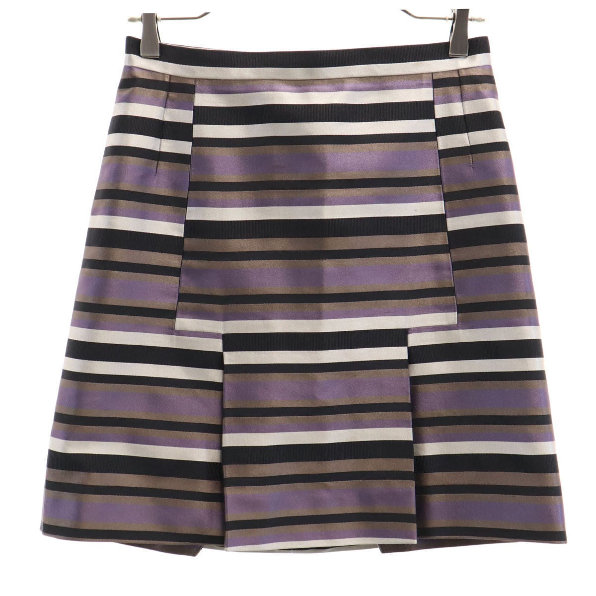 フランス製 シルクブレンド ボーダー柄 ミディ丈 タイトスカート 36 パープル レディース 古着