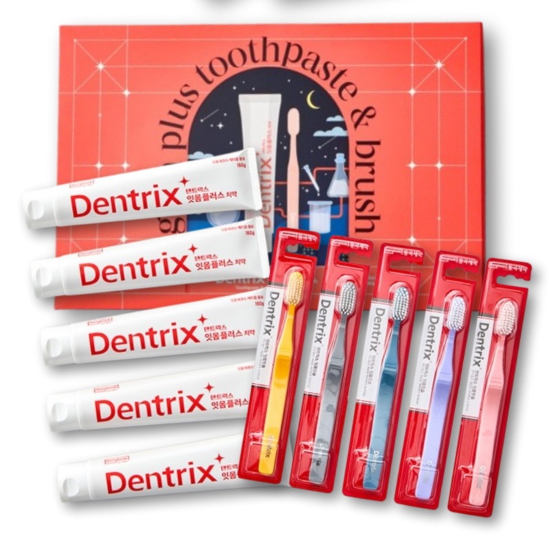 [歯磨き粉歯ブラシギフトセット] デントリックス 歯茎プラス 歯磨き粉160g×5個+歯茎歯ブラシ×5個+ショッピングバッグ 贈呈