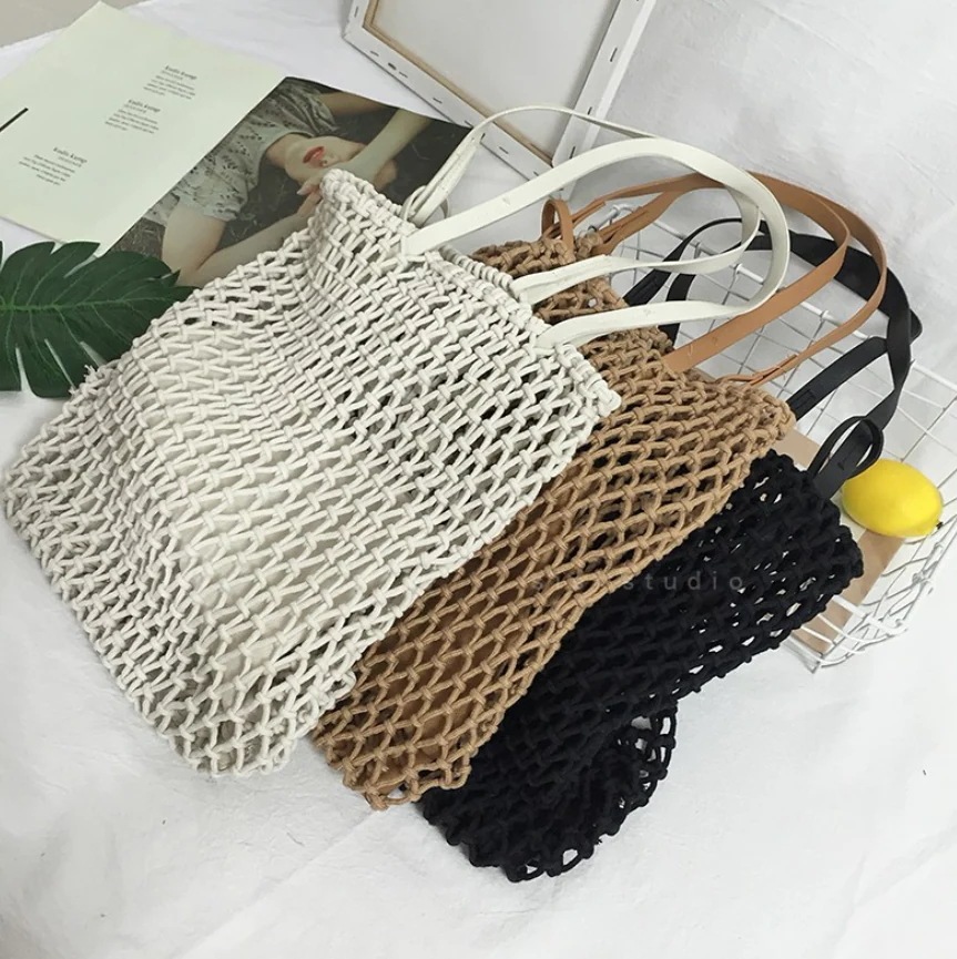 バッグ ネットバッグ レディースバッグ ショルダーバッグ 肩がけ 肩掛け 使いやすい スクエア型 四角 かわいい 大人可愛い シンプル カジュアル おしゃれ お洒落 アジアン ラフ 無地 10代