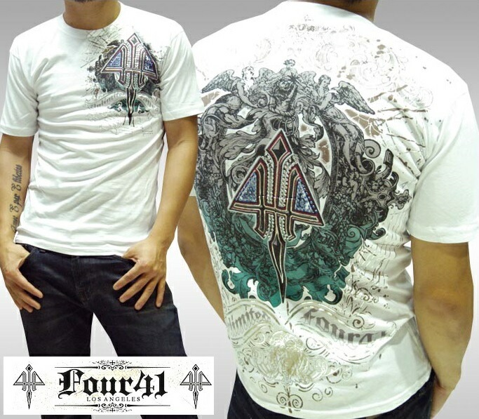 Four41 Los Angeles フォーフォーティーワン メンズ ラインストーン Tシャツ ホワイト 05 スワロフスキー インポート LA セレブ safari サファリ 掲載 ブランド ストリ