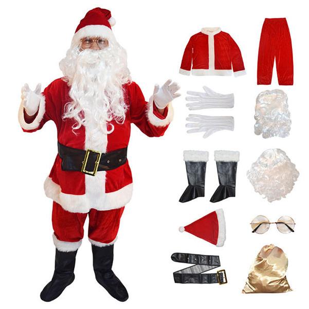 288コスプレ 10点セット クリスマス衣装 メンズサンタクロース サンタ帽子 サンタウィッグ メンズ 豪華 サンタ コスプレ 髭 ヒゲ ひげ カツラ ウィッグ パーティー