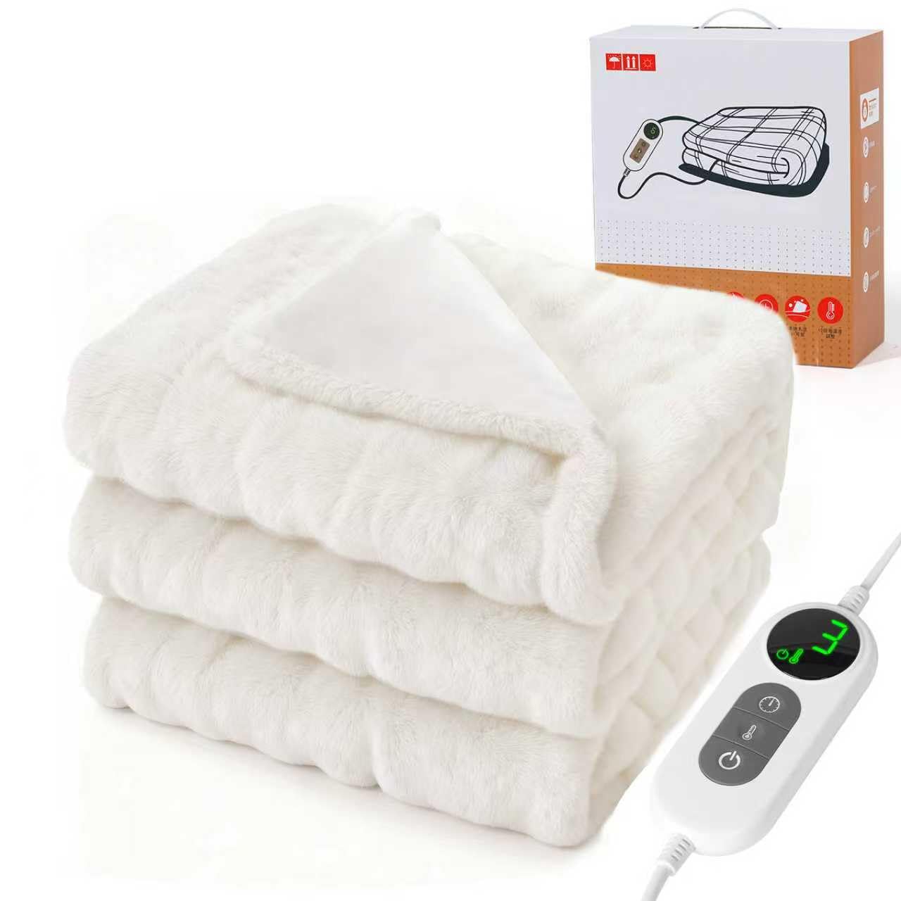 CHONGYA 電気毛布 【表面兎毛調 裏面フランネル シルクタッチ】 160×130cm 大判 掛け敷き兼用 ひざ掛け 「シリコンボタン付きコントローラー」 10段階温度調整 12段階タイマー設定機