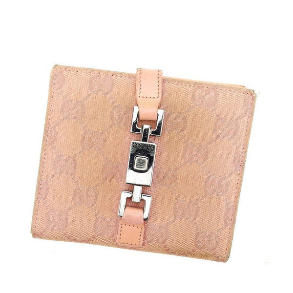 二つ折り財布 ジャッキー金具 GG柄 ピンク 中古