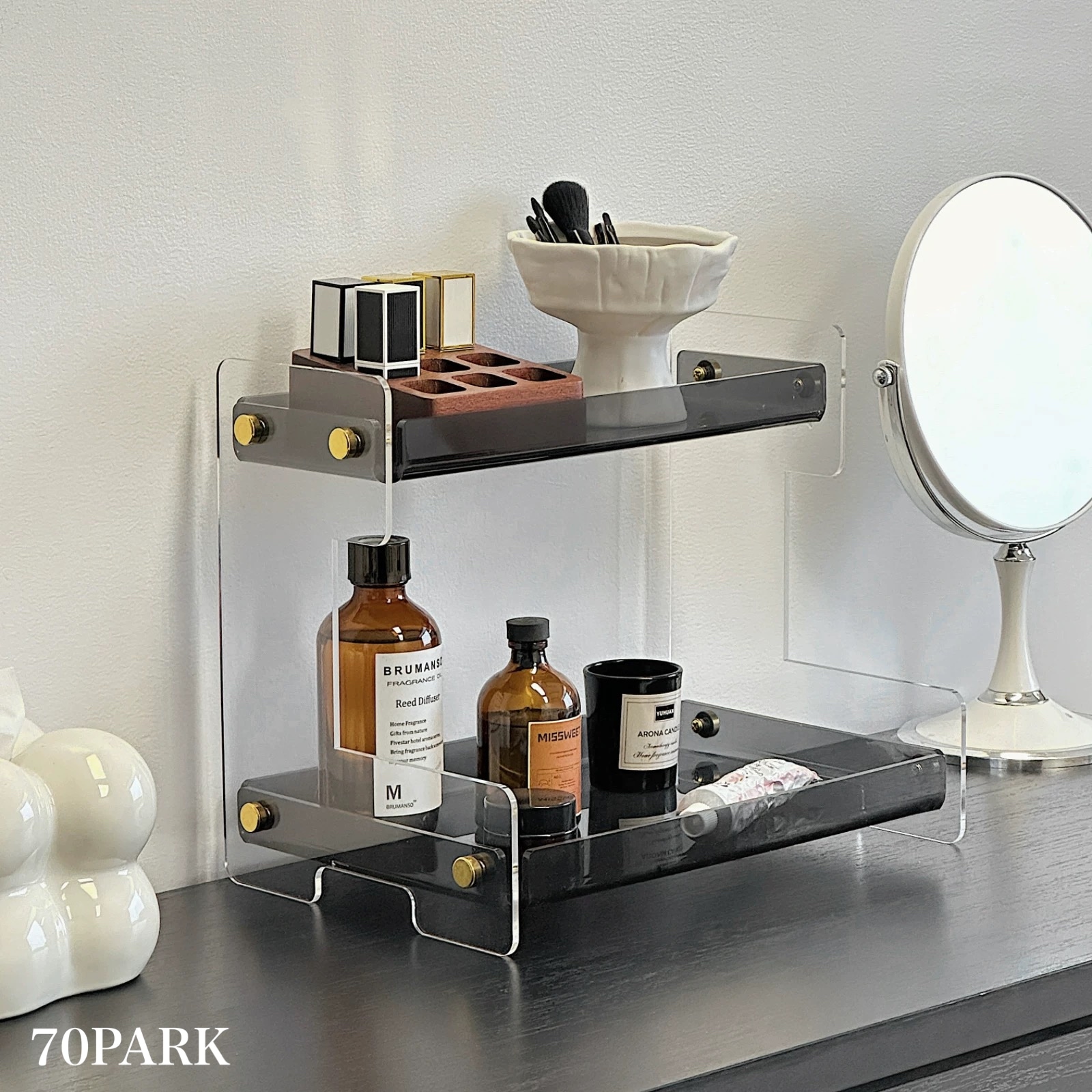 クリア グレー アクリル 二段 収納 ディスプレイラック コスメ 香水収納 おしゃれ 韓国 韓国インテリア 韓国雑貨 韓国っぽ 北欧 北欧インテリア インテリア雑貨 収納 70PARK 8,283円