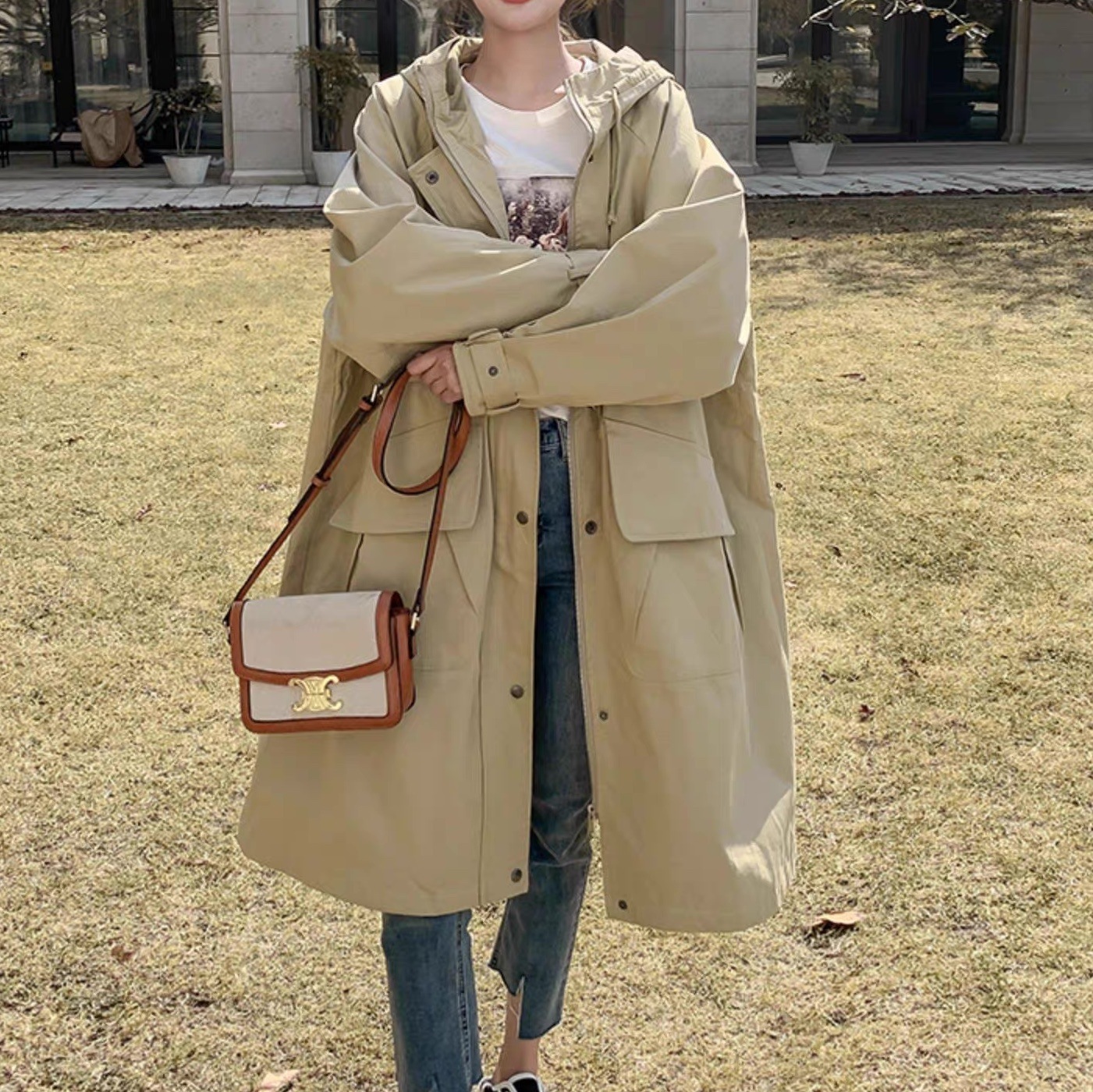 レディース コート ブルゾン アウター 上着 ウィンドブレーカー 長袖 フード ストリート ファスナー ポケット ハイウエスト 前開き ドロスト アメカジ シンプル カジュアル おしゃれ こなれ感