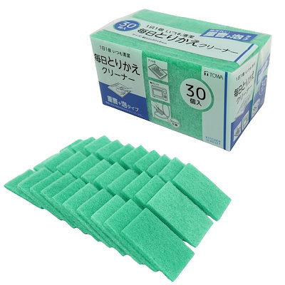 他サイト： 東和産業 KR 毎日 取替え 使い捨て クリーナー 重曹入 30P 重曹入り不織布 泡タイプ キッチンスポンジ たわし 油汚れ 5×0.8×8cm 13054の商品画像