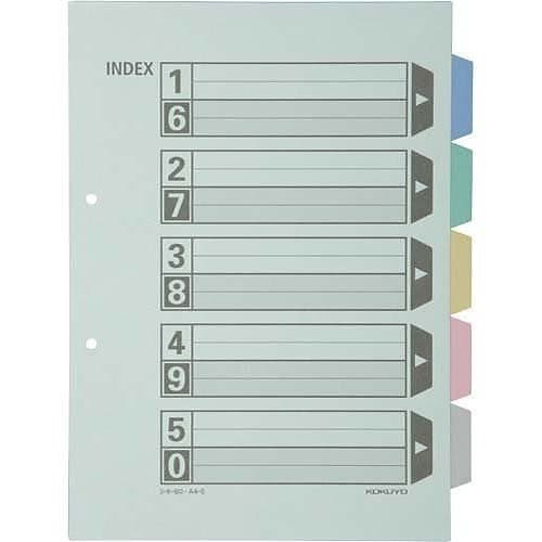 カラー仕切カード ファイル用 お徳用 A4縦 2穴 5山 100組 シキ-140