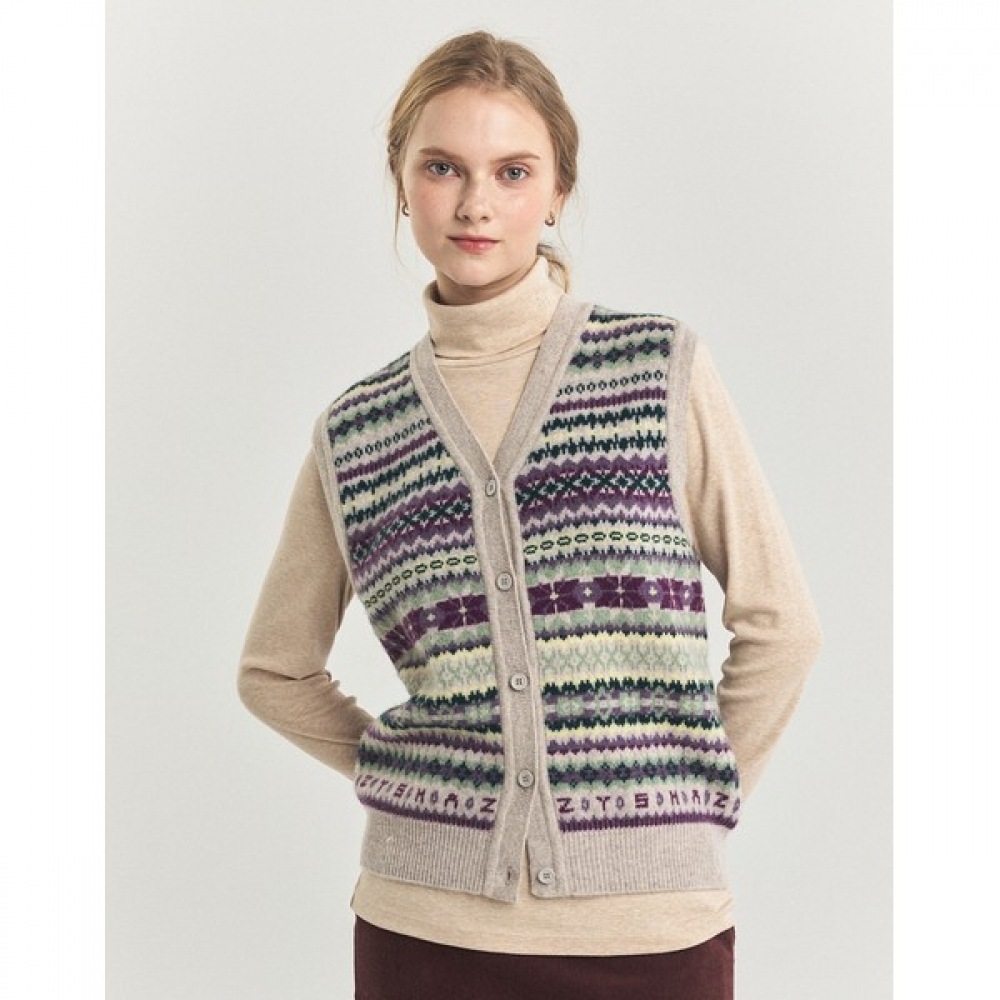 (ヘッジスレディース) 24FW フェアアイルオープン Vネックベストバイオレット HSSW4D103V2