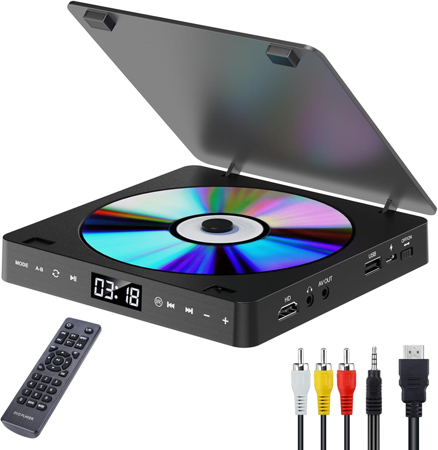 ポータブル DVDプレーヤー 小型 HDMI端子搭載 最大1080Pの解像度 CD再生に対応 ランダム再生 A-Bリピート USBメモリ対応 3.5mオーディオジャック ADV-027