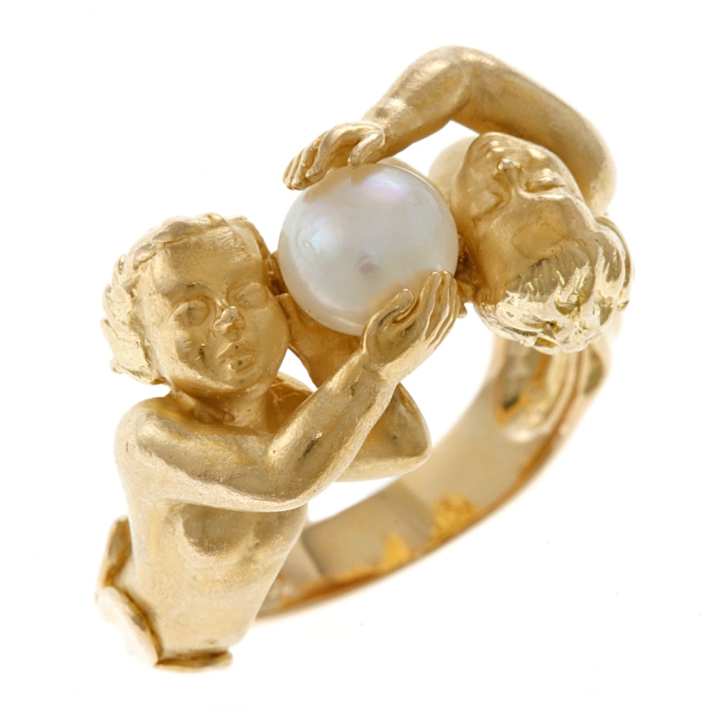 天使 リング 指輪 12.5号 18金 K18イエローゴールド パール 中古 美品