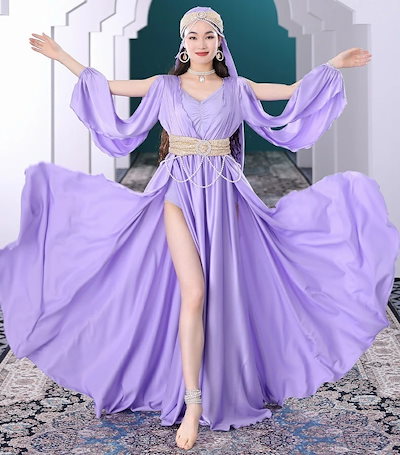ベリーダンス衣装 ダンス ステージ衣装 ロング丈 ワンピース 目を引く光沢感 おしゃれ ベリーダンス レッスン着 インナーパンツ付き ダンス 舞台衣装 ダンス 発表会 パープル グリー 6,185円