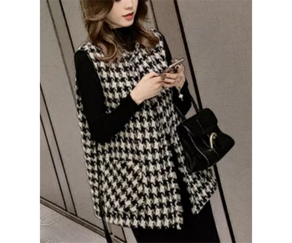 レディース ジャケット ベスト ウール 前開き ミドル丈 袖なし ノースリーブ Vネック ボタンなし 大人可愛い きれいめ カジュアル 上品 おしゃれ かっこいい レトロ こなれ感 ルーズ 個性的