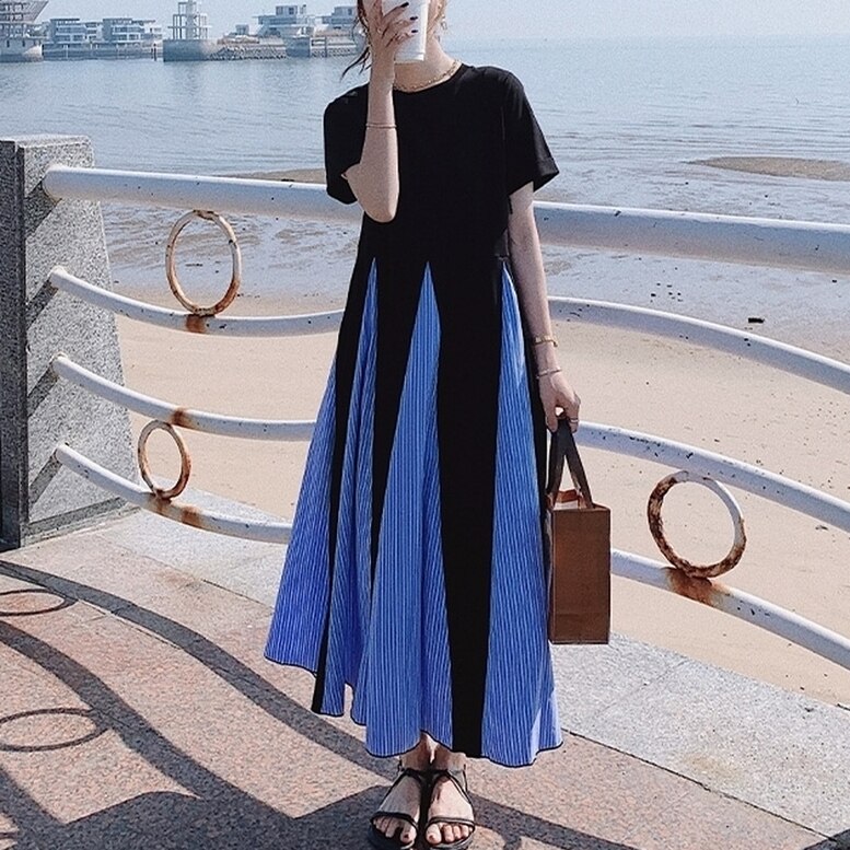 異素材切替 ワンピース ストライプ 切り替え ワンピース ワンピース シャツ ワンピース フレア ワ 6,960円