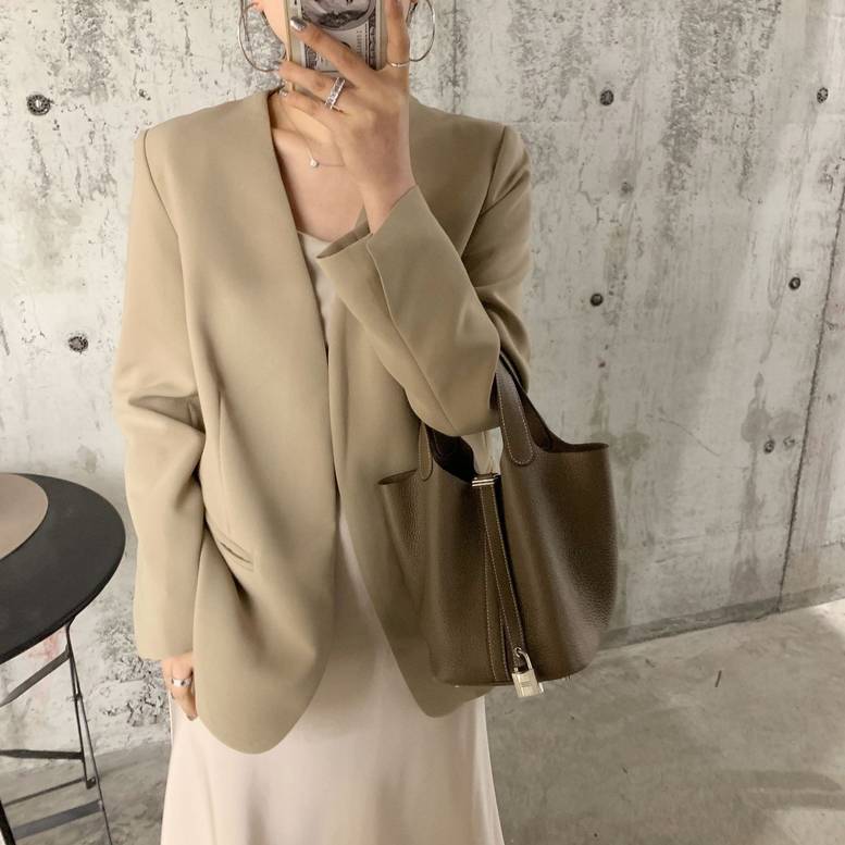 レディース ノーカラージャケット ノーラペルジャケット アウター ジャケット Vネック ベルト ウエ