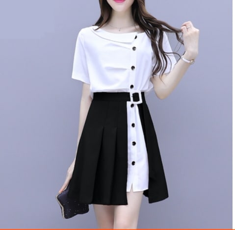 半袖ワンピースセット ワンピース セットアップ ミニ丈 半袖 フレア Aライン 綿 爽やか 大人スタイル かわいい 大人可愛い きれいめ シンプル カジュアル 大人 上品 おしゃれ かっこいい