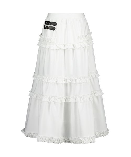 【ILLIGO】 BUCKLE FRILL LONG SKIRT WHITE 正規品