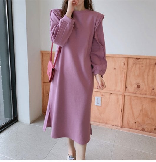 【取寄：納期2週間】ワンピース レディース 膝丈 ロング スウェット 大きいサイズ 長袖 韓国 オルチャン かわいい ワンピース レディース 膝丈 ロング スウェット 大きいサイズ 長袖 韓国
