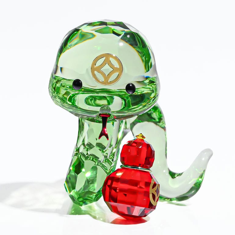 クリスタルフィギュア アジアシンボル キュートスネーク 2025年干支 巳年 グリーン 5692854 インテリア オブジェ 置物