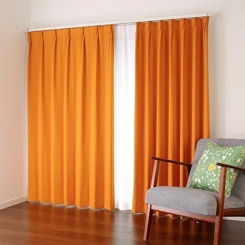 遮光カーテン オーダーカーテン／幅30-100cmX丈251-270cm 2枚組／遮光率99.99％ 選べる48色 無地の防炎 1級遮光 カーテン「HAUSKA」