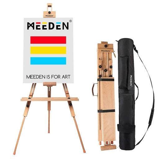 MEEDEN イーゼル ブナ木製 アウトドア用 屋外用 三脚画架 携帯可能 130-193cm 角度調節 折りたたみ式 水平絵画 収納バッグ付き 最大112cmの張りキャンバスを対応 頑丈 安定性高い