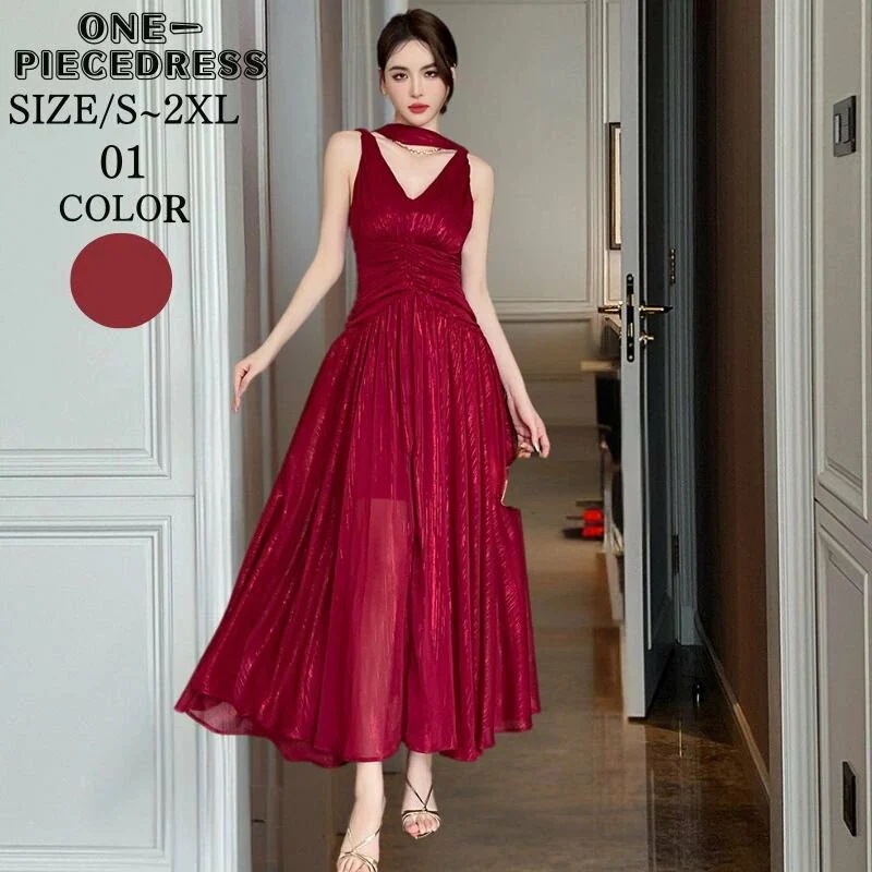 ワンピスドレス　マキシ丈ドレス　パーティードレス　ナイトドレス　フォーマルドレス　ロング丈　ノースリーブ　ハイウエスト　Vネック　姫系　セクシー上品 大人 きれいめ キャバ嬢　お水　結婚式 20代 3