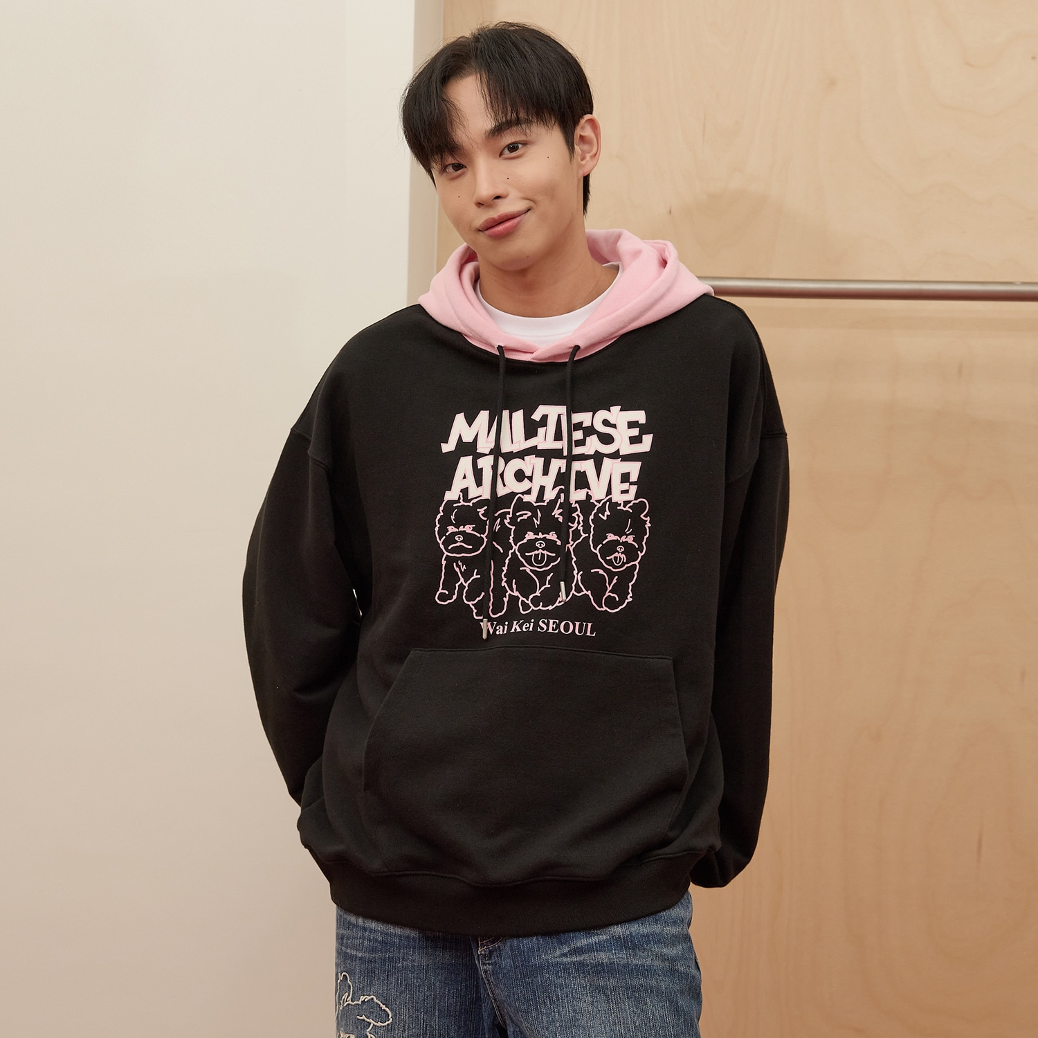 Maltese Archive Line Graphic Two Tone Hoody BLACK