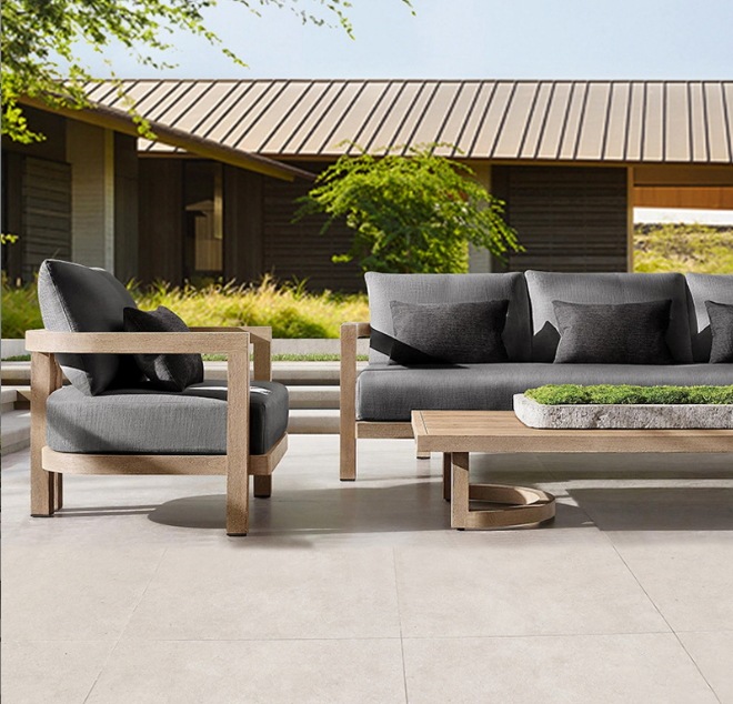 チーク材防水ソファセット 屋外庭園用 シングルソファ ヴィラホテルベランダ家具 ホテル用 ガーデンリラックス家具　ソファー